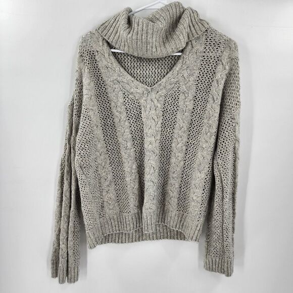 Urban Outfitters cable knit sweater keyhole turtleneck small gray oversized - Picture 1 of 3